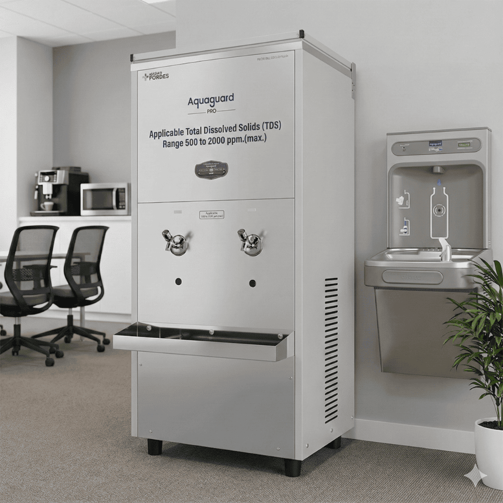 Industrial Aquaguard Pro Pure Chill 80 SS RO+UV+CUZN purification system.