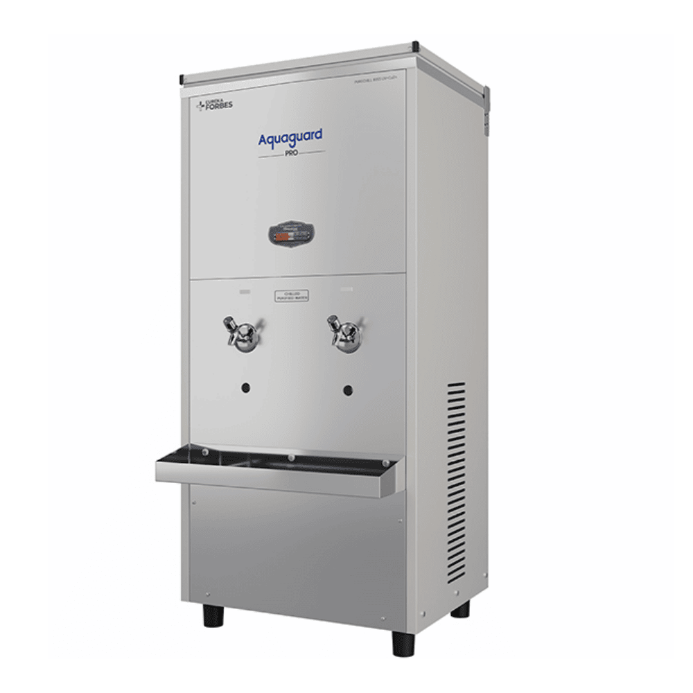 Stainless steel Aquaguard Pro Pure Chill 80 RO UV CUZN water dispenser.