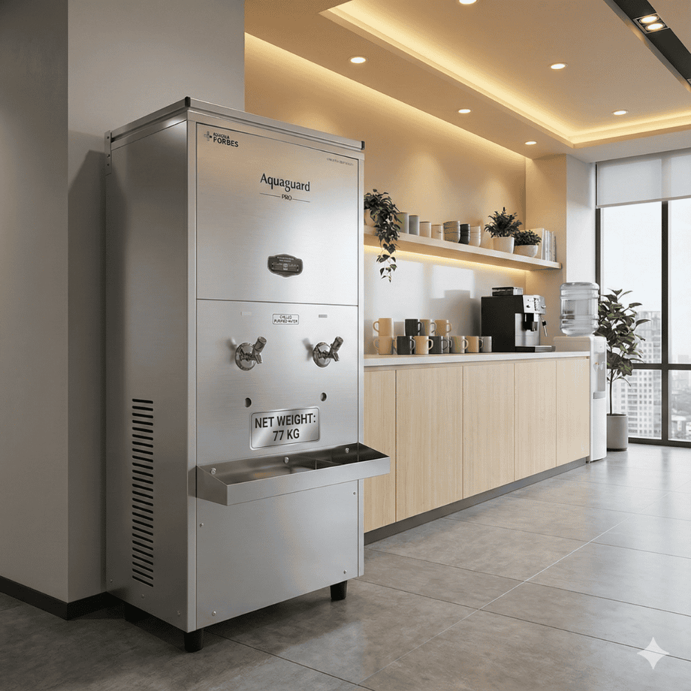 Stainless steel Aquaguard Pro Pure Chill 80 SS UV+CUZN commercial water dispenser.