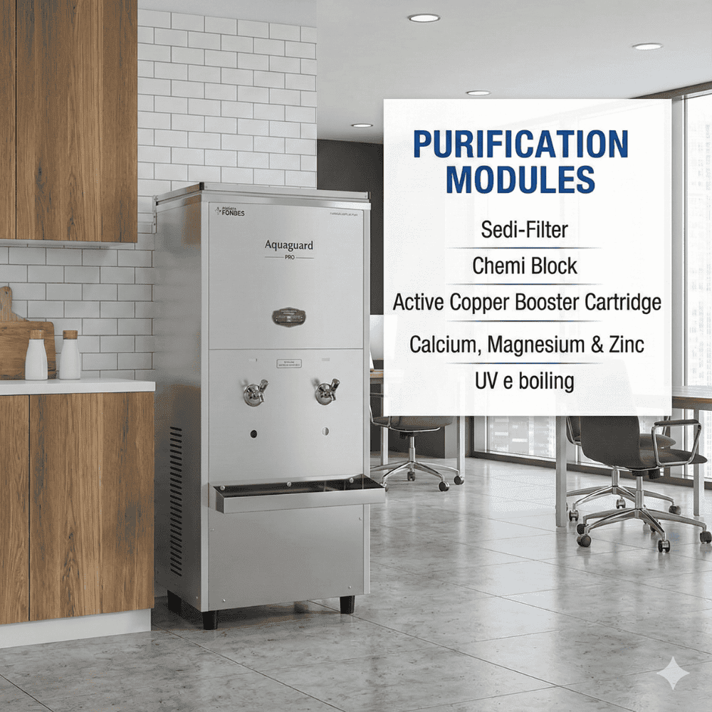 Aquaguard Pro Pure Chill 80 SS UV+CUZN purifier featuring Copper and Zinc enrichment.