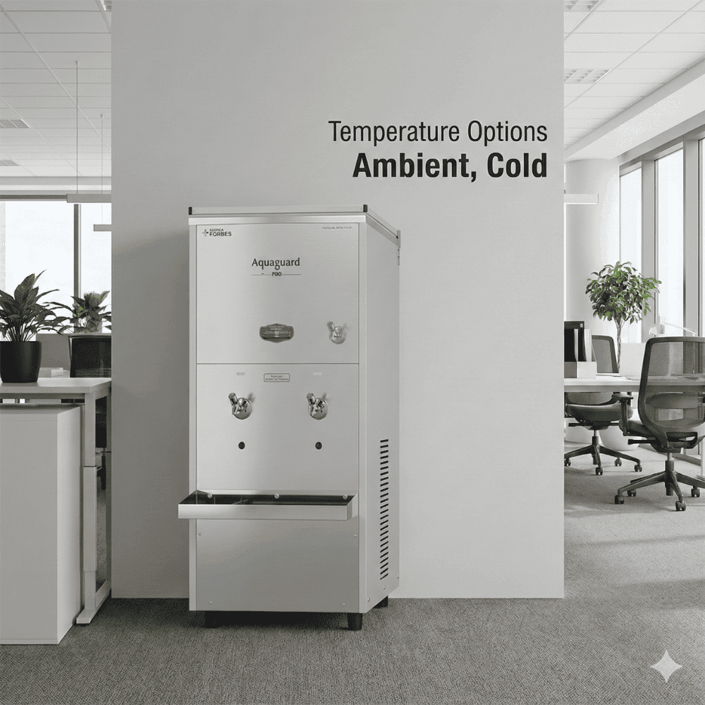 Aquaguard Pro Pure Chill 80 SS UV+CUZN commercial water purifier with stainless steel body.