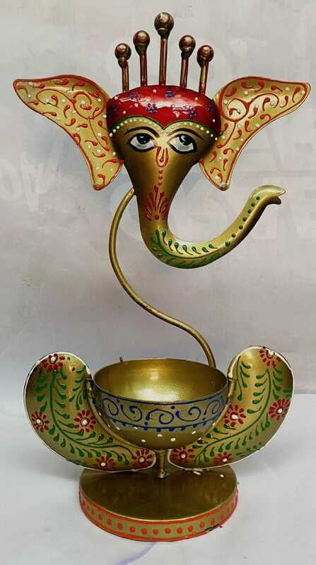iron ganesha T-light candle holder golden