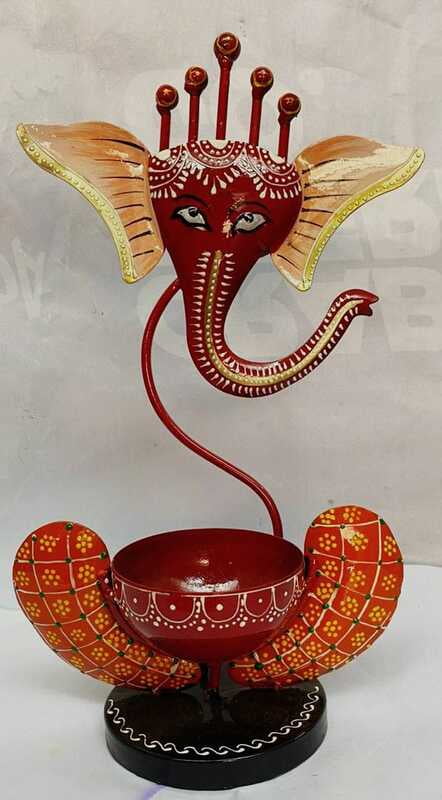 iron ganesha T-light candle holder red