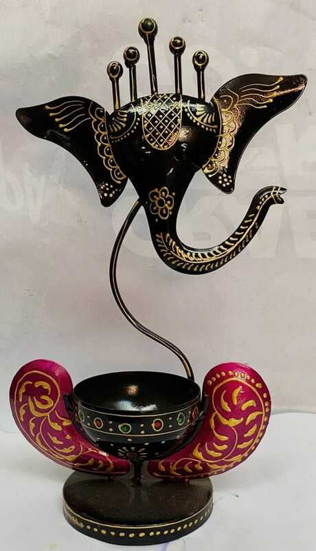iron ganesha T-light candle holder black