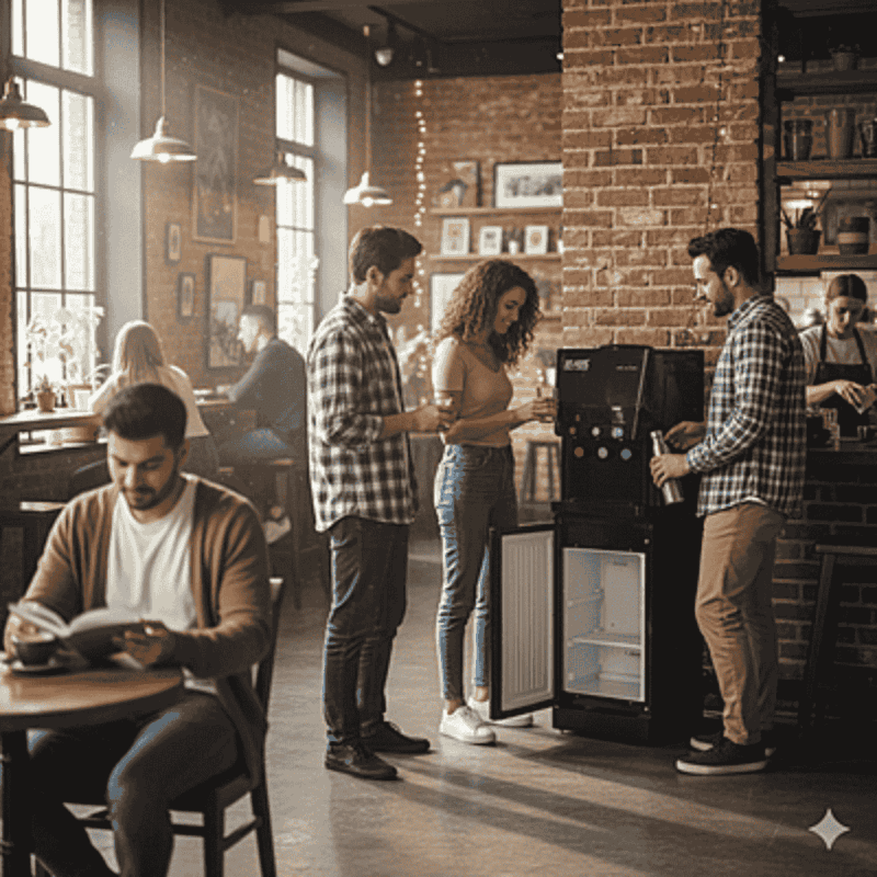 Professional Atlantis Blaque water cooler with bottom-mounted refrigerator space.