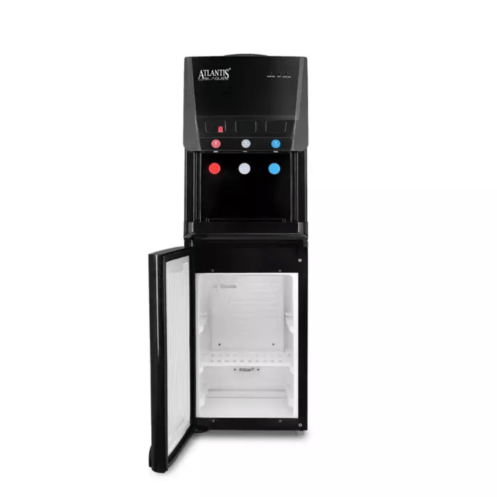 Front view of Atlantis Blaque water cooler showing hot and cold taps.