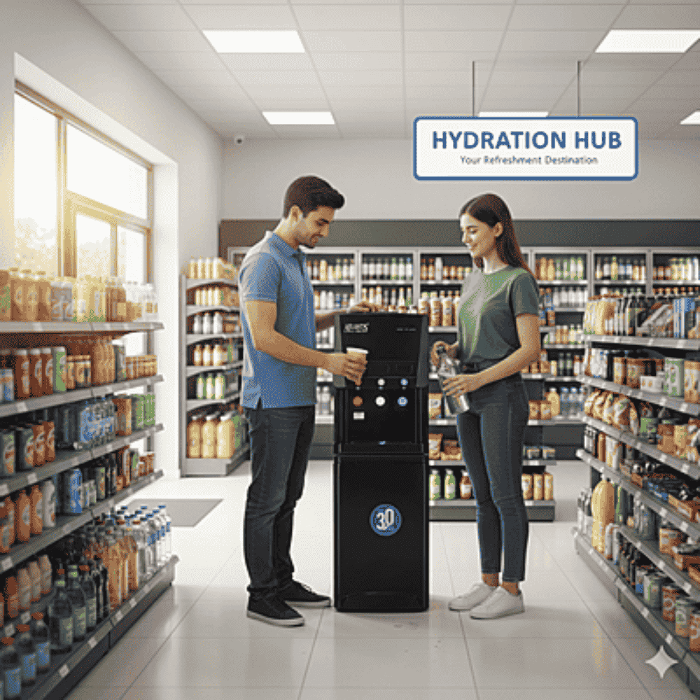 Atlantis Blaque hot and cold bottled water dispenser suitable for homes and corporate breakrooms.