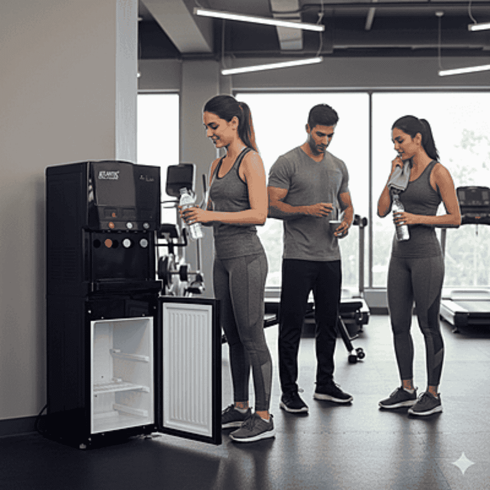 High-capacity Atlantis Blaque water dispenser with dedicated 18L cold storage.