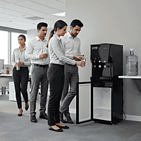 Atlantis Blaque bottled water dispenser in midnight black finish with cooling cabinet. Atlantis Blaque bottled water dispenser in midnight black finish with cooling cabinet.