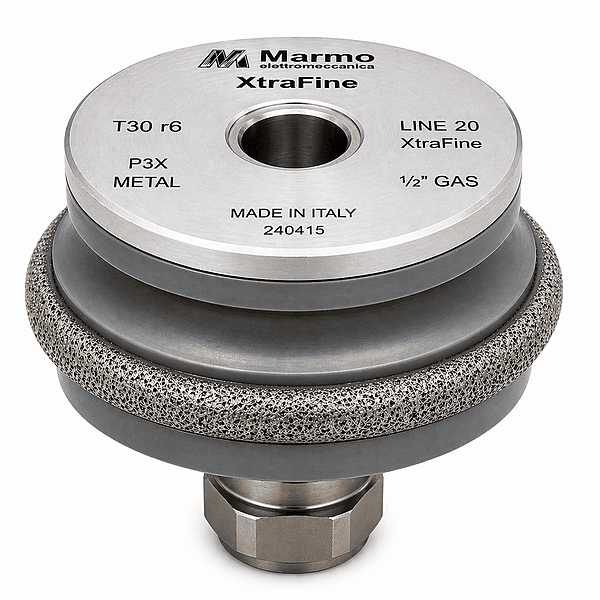Marmo Elettromeccanica XtraFine Profile Wheel - Line 20, P3X Metal, XtraFine, T30/r6, 1/2" Fitting