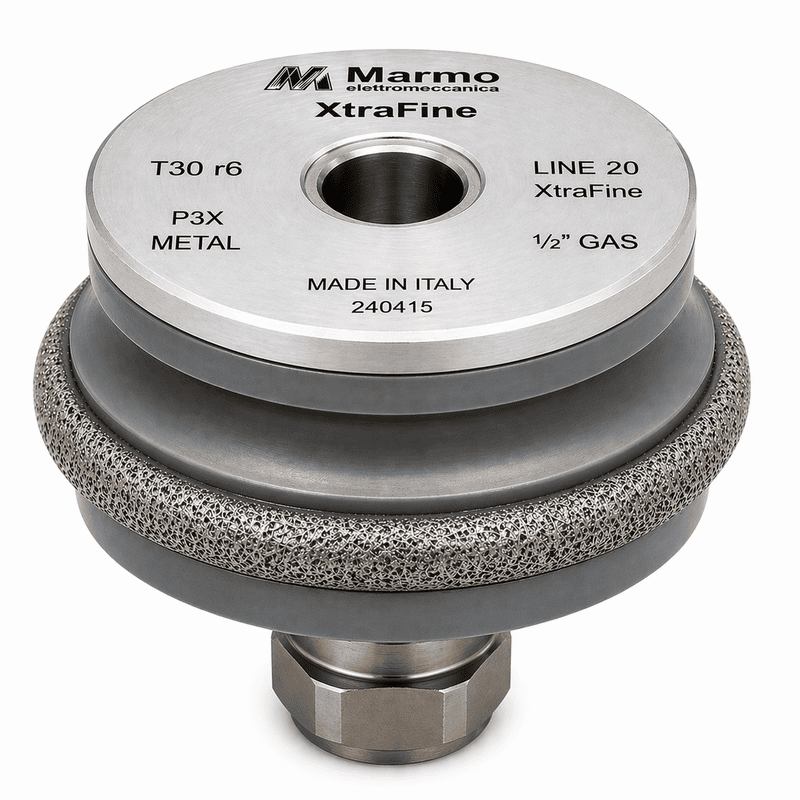 Marmo Elettromeccanica XtraFine Profile Wheel - Line 20, P3X Metal, XtraFine, T30/r6, 1/2" Fitting