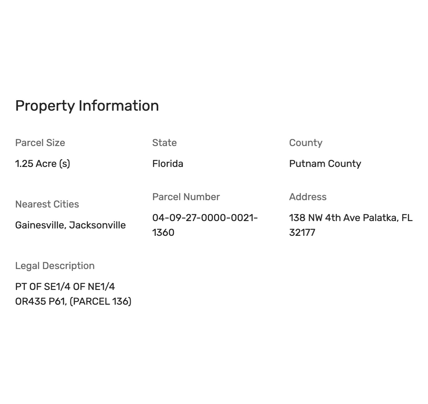 138 NW 4th Ave - Affordable 1.25 Acre Lot in Palatka