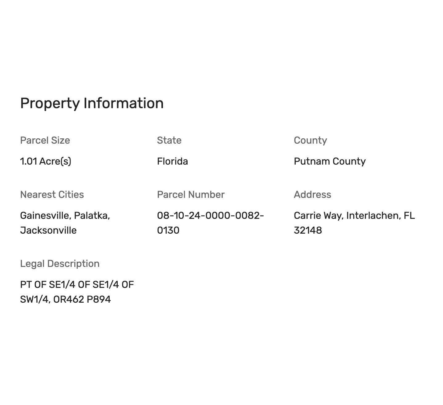 Carrie Way Lot on a Dirt Road - 1.01 Acres of Land in Interlachen