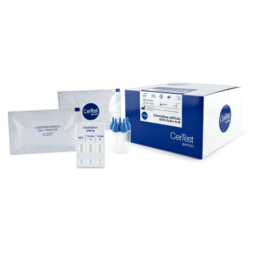 Prueba CerTest para detección de Clostridium Difficile (GDH/Toxina A/Toxina B) en Cassette - caja con 20 pruebas