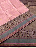 Kanchivaram Silk Peach in Blue & Gold