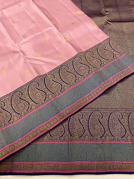 Kanchivaram Silk Peach in Blue & Gold