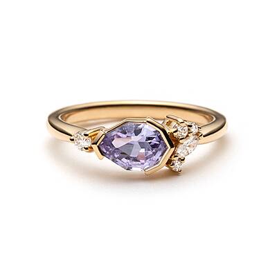 One of a Kind Purple Geometric Sapphire and Diamond Ring