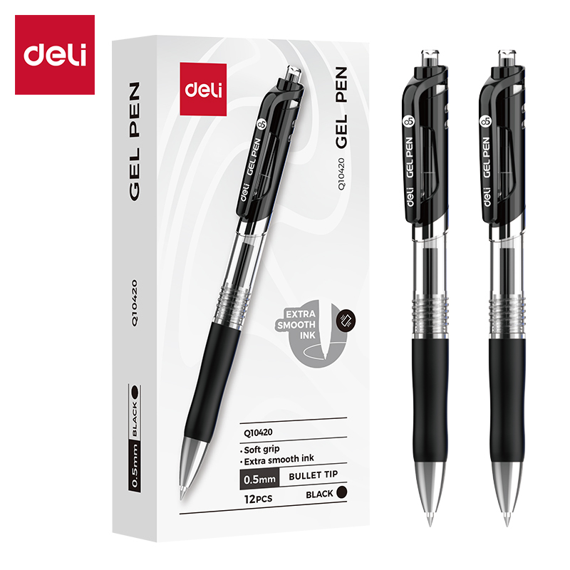 DELI Q10420 RETRACTABLE GEL PEN 0.5MM BLACK