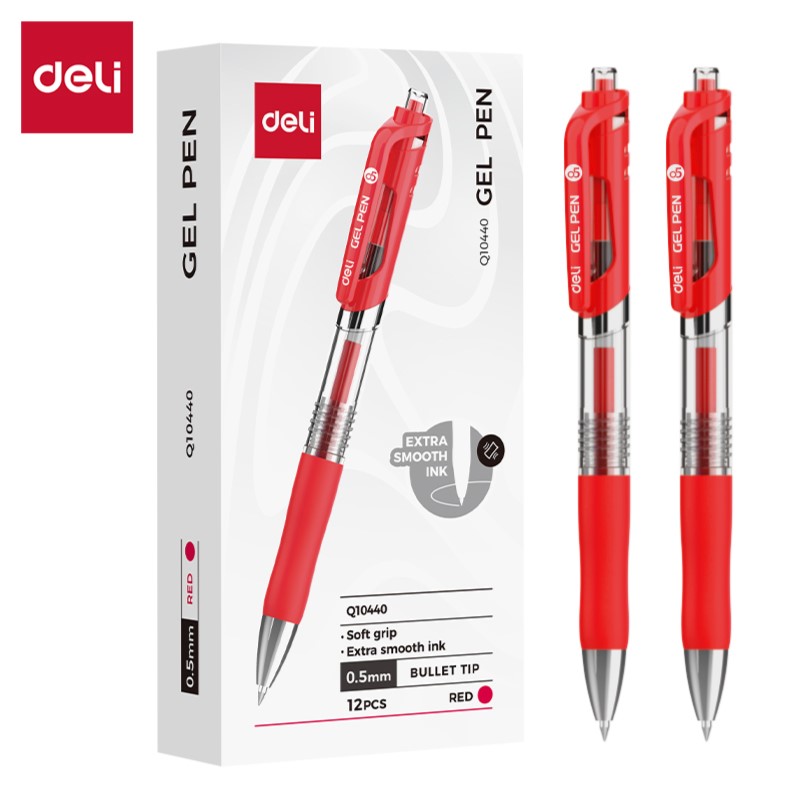DELI Q10440 RETRACTABLE GEL PEN 0.5MM RED