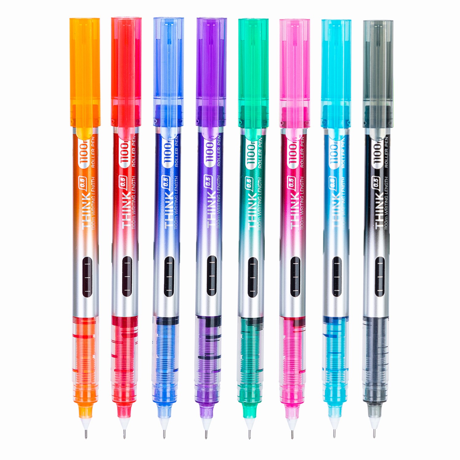 DELI Q300-8C THINK ROLLER PEN F/TIP 0.5MM ASST 8/SET