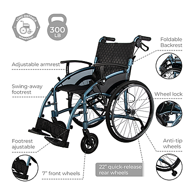 Axera Lightweight Wheelchair With Quick-Release Wheels & Adjustable Features – Q5017BL