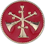 [QS5008] Three Crossed Horns Medium (11/16) Emblem Red Enamel