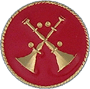 [QS4995] Two Crossed Horns Medium (11/16) Emblem Red Enamel