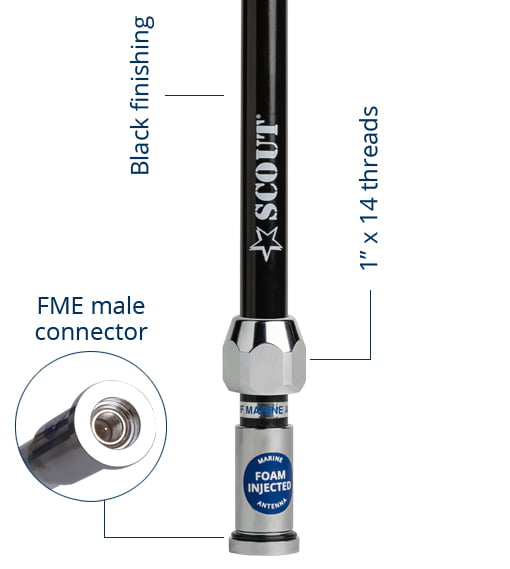 3 dB VHF fiberglass antenna 1,5 m (5') QuickFit -BLACK