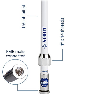 3 dB VHF fiberglass antenna 1,5 m (5') QuickFit