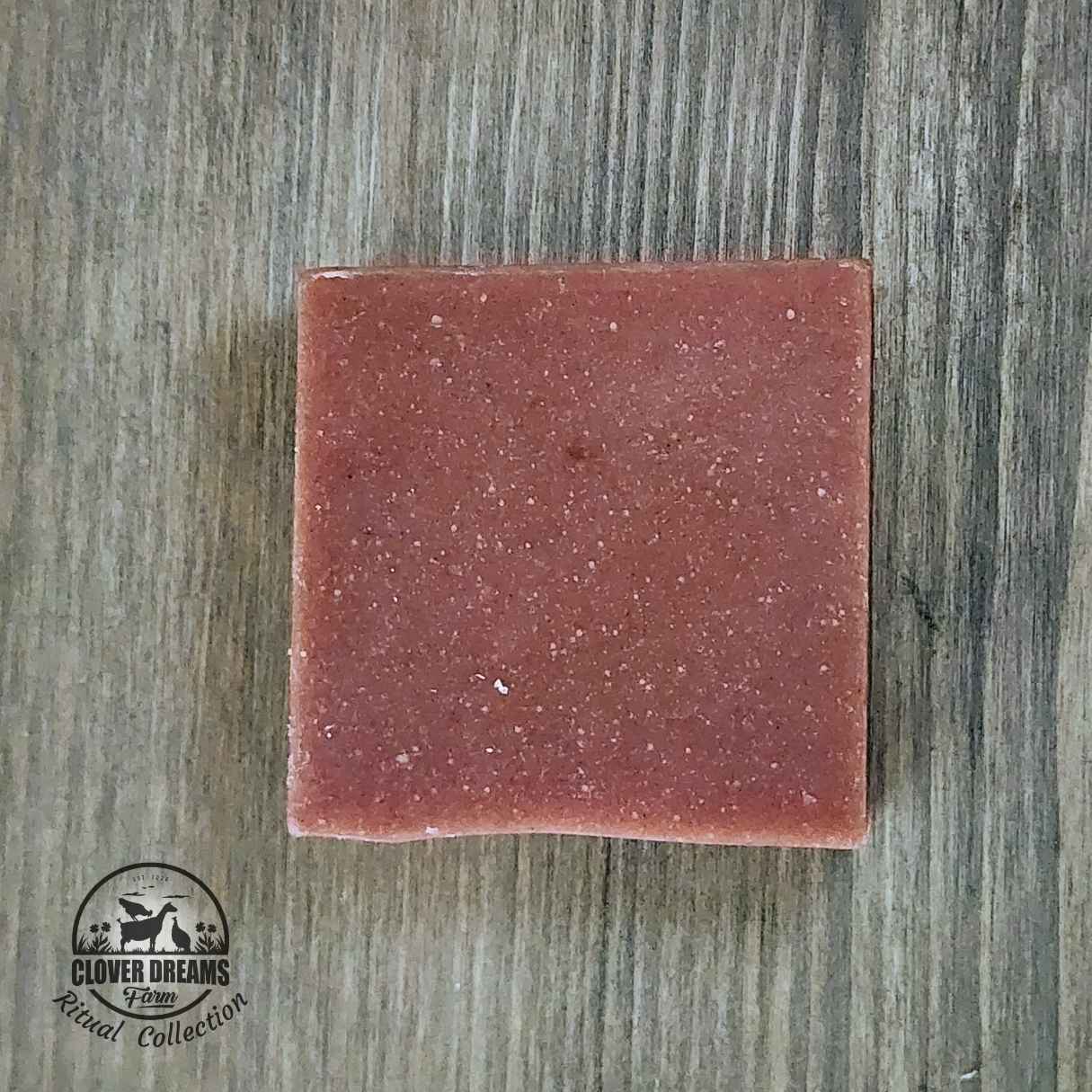 Unboxed Quiet Haven goat milk soap bar in a muted dusty rose