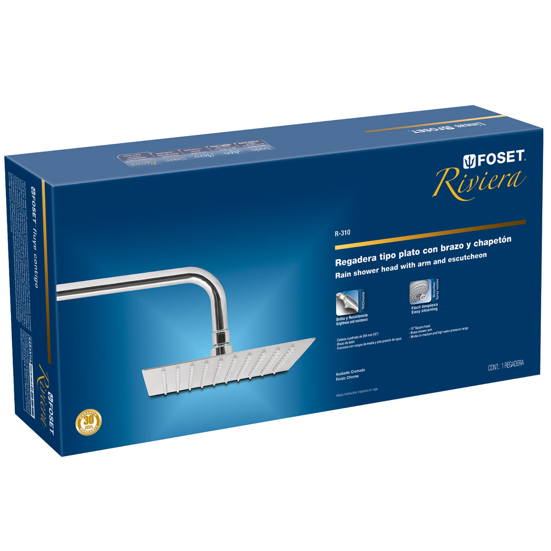 Regadera acero inoxidable, 10', con brazo, cromado, Riviera - R-310 / 45773