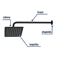 Regadera cuadrada 8', acero inox, con brazo, negro, Túbig, 47750 - R-415M