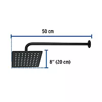 Regadera cuadrada 8', acero inox, con brazo, negro, Túbig, 47750 - R-415M