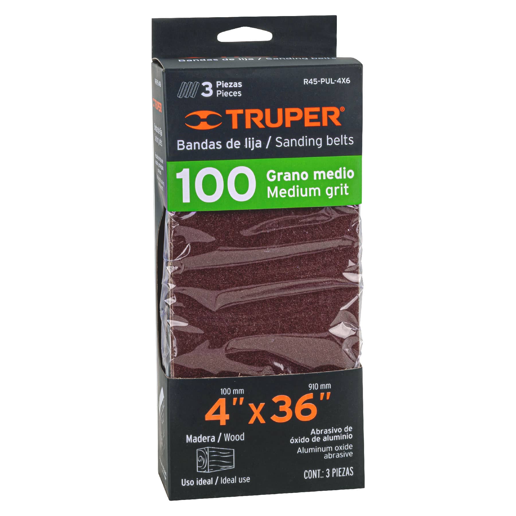 Caja con 3 bandas de lija 4' x 36' grano 100 para PUL 4x6 - R45-PUL-4X6 / 16155