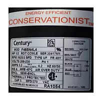 Motor Century RA1054 1/2Hp 1625Rpm 220V CCWLE - RA1054