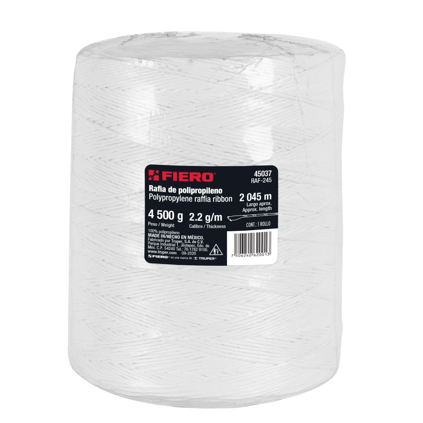 Rollo de rafia de 2045 m color blanco calibre 2.2 g/m - RAF-245 / 45037