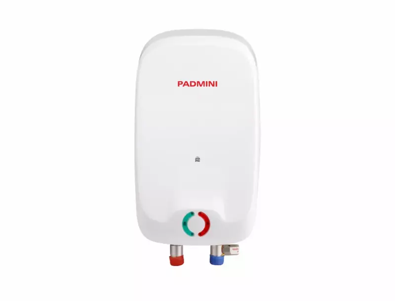 The durable, shockproof A.B.S. Plastic Body of the Padmini Rapid 3L geyser.