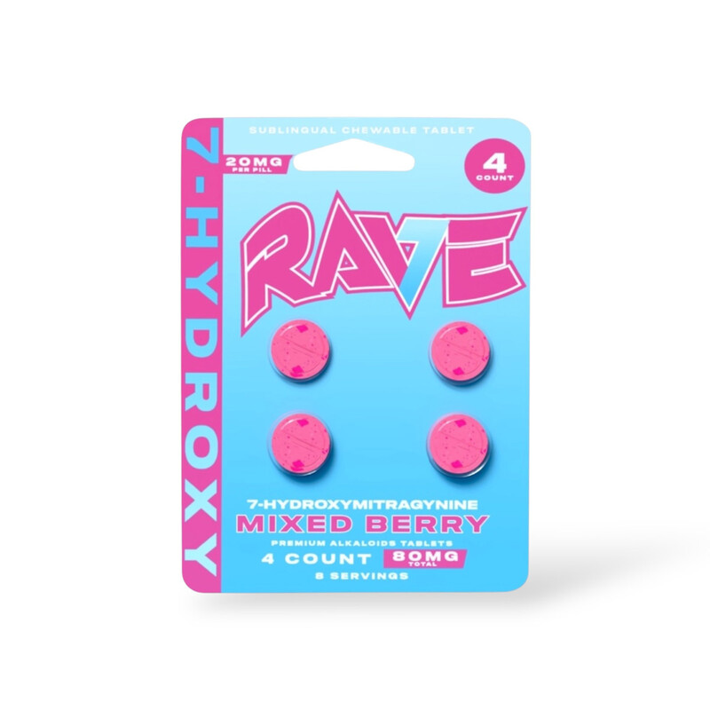 RAVE 7-HYDROXYMITRAGYNINE MIXED BERRY 20 MG | 4CT 8 SERVINGS | 80MG | 10CT BOX