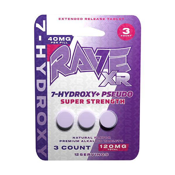 RAVE XR 7-HYDROXY+PSEUDO SUPER STRENGTH 3CT 6 SERVINGS | 40MG | 10CT|