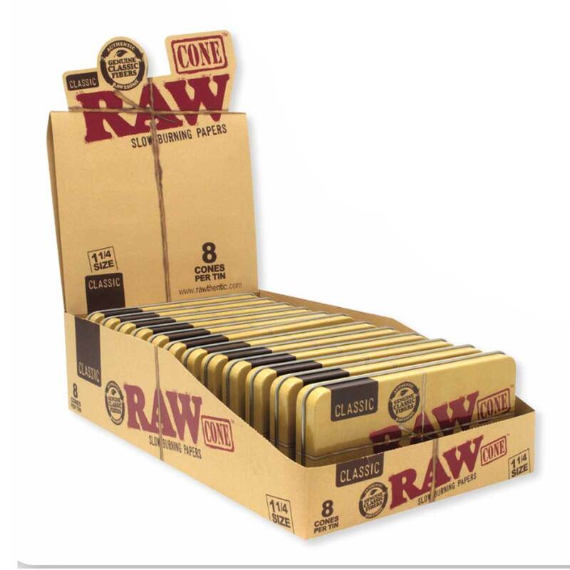RAW CLASSIC CONE 1 1/4 8 CONES PER TIN | 12 TIN PER BOX