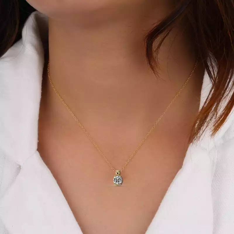 Half bezel set Necklace with round brilliant cut diamond