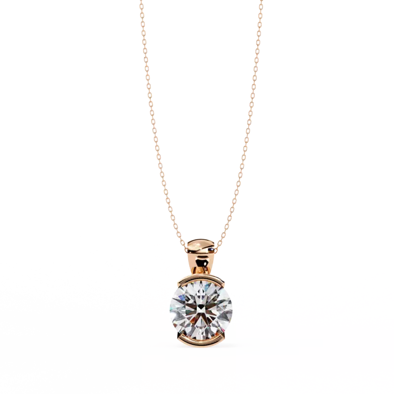 Half bezel set Necklace with round brilliant cut diamond
