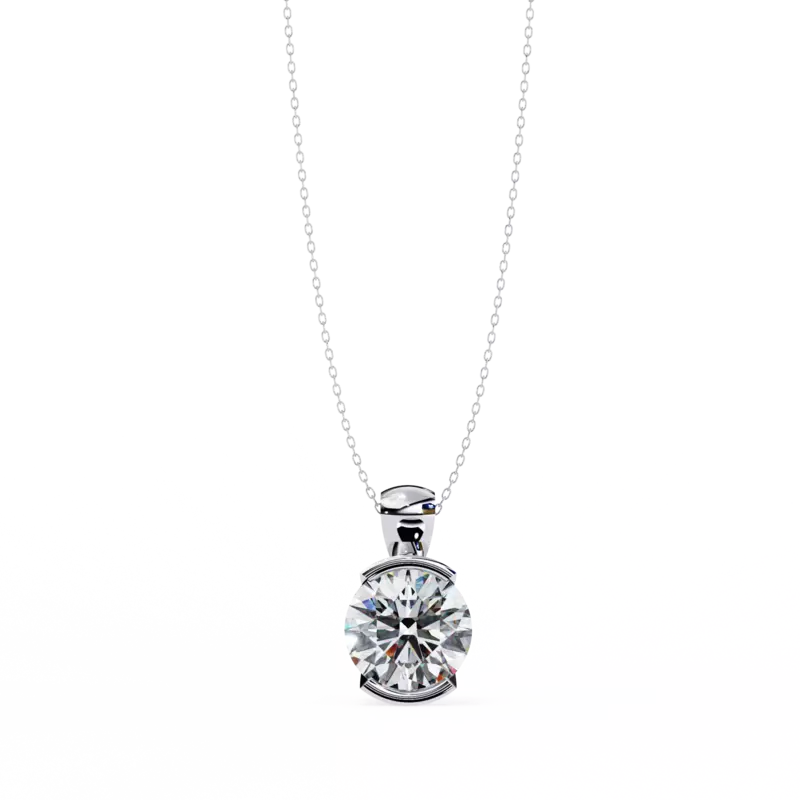 Half bezel set Necklace with round brilliant cut diamond
