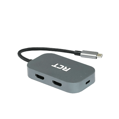 RCT 3-in-1 USB Type C hub with 2 HDMI; USB Type C Power pass-through and Multi-Steam Transport technology