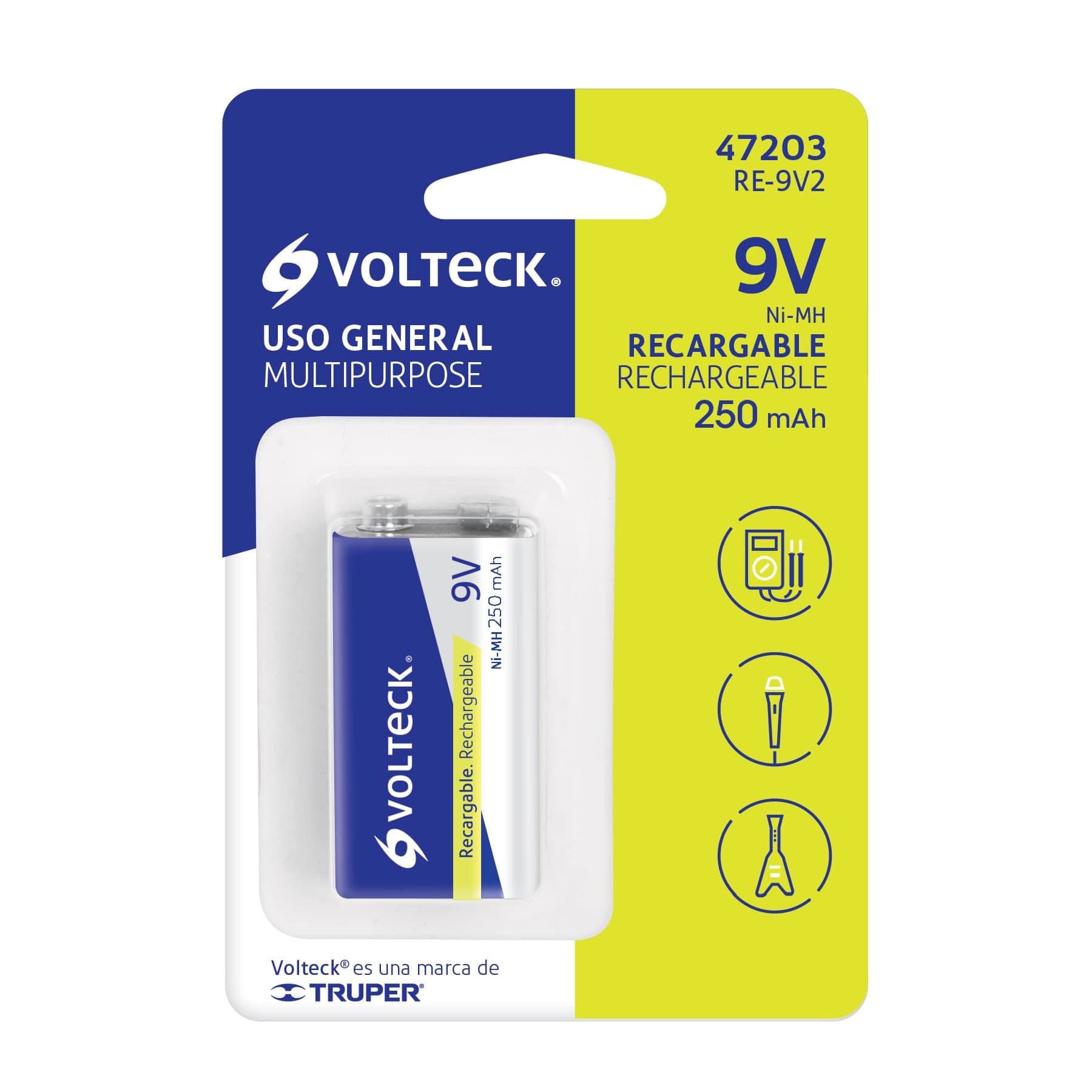Pila recargable, uso general, 9 V, 250 mAh, 1 pieza - RE-9V2 / 47203