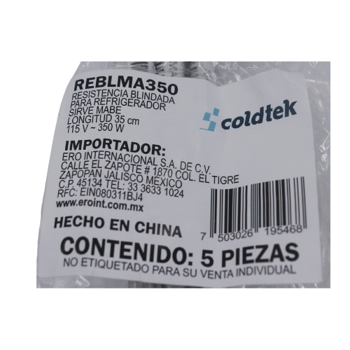 Resistencia Metálica para Refrigerador 35cm Longitud, 120 Voltaje, 280 Watts ARUKI REBLMA350