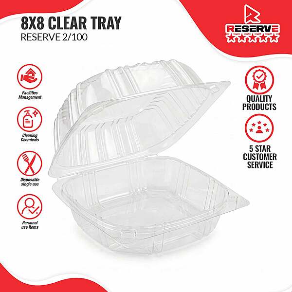 RESERVE 8x8x3 CLEAR TRAY NC 2/100