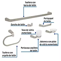 Juego de accesorios para baño,satinado, 6 piezas, Riviera - RIA-7000N / 45226