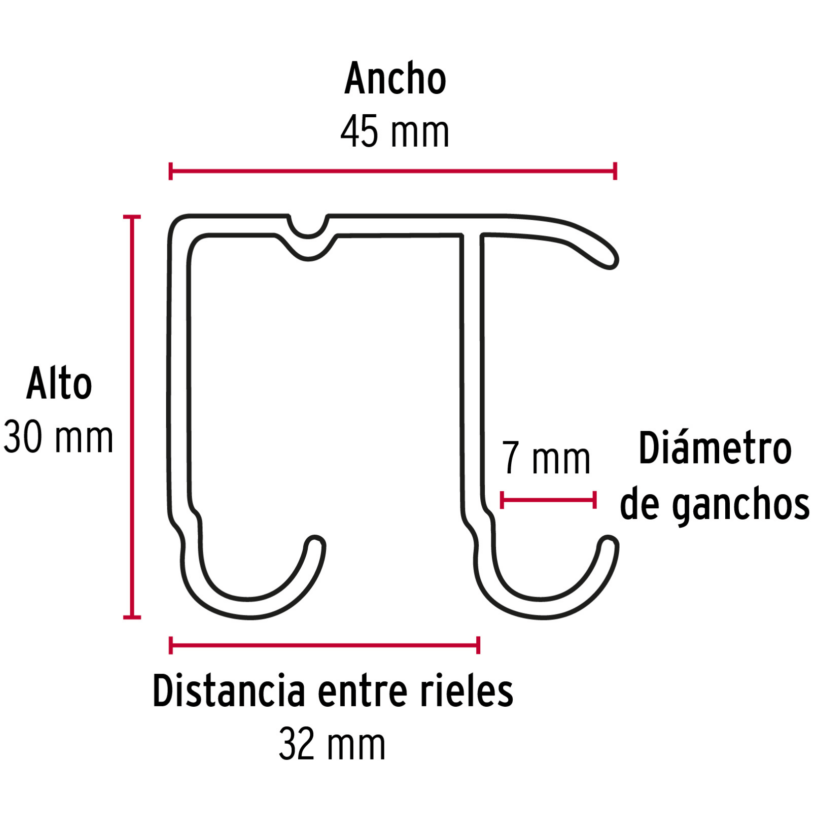 Riel superior 'JJ' de aluminio para puerta corrediza 2 m-RJJ-20 / 48972
