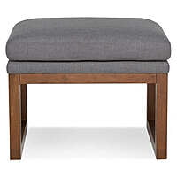 Modern Grey Upholstered Ottoman | Fabric Footstool with Wood Base Modern Grey Upholstered Ottoman | Fabric Footstool with Wood Base